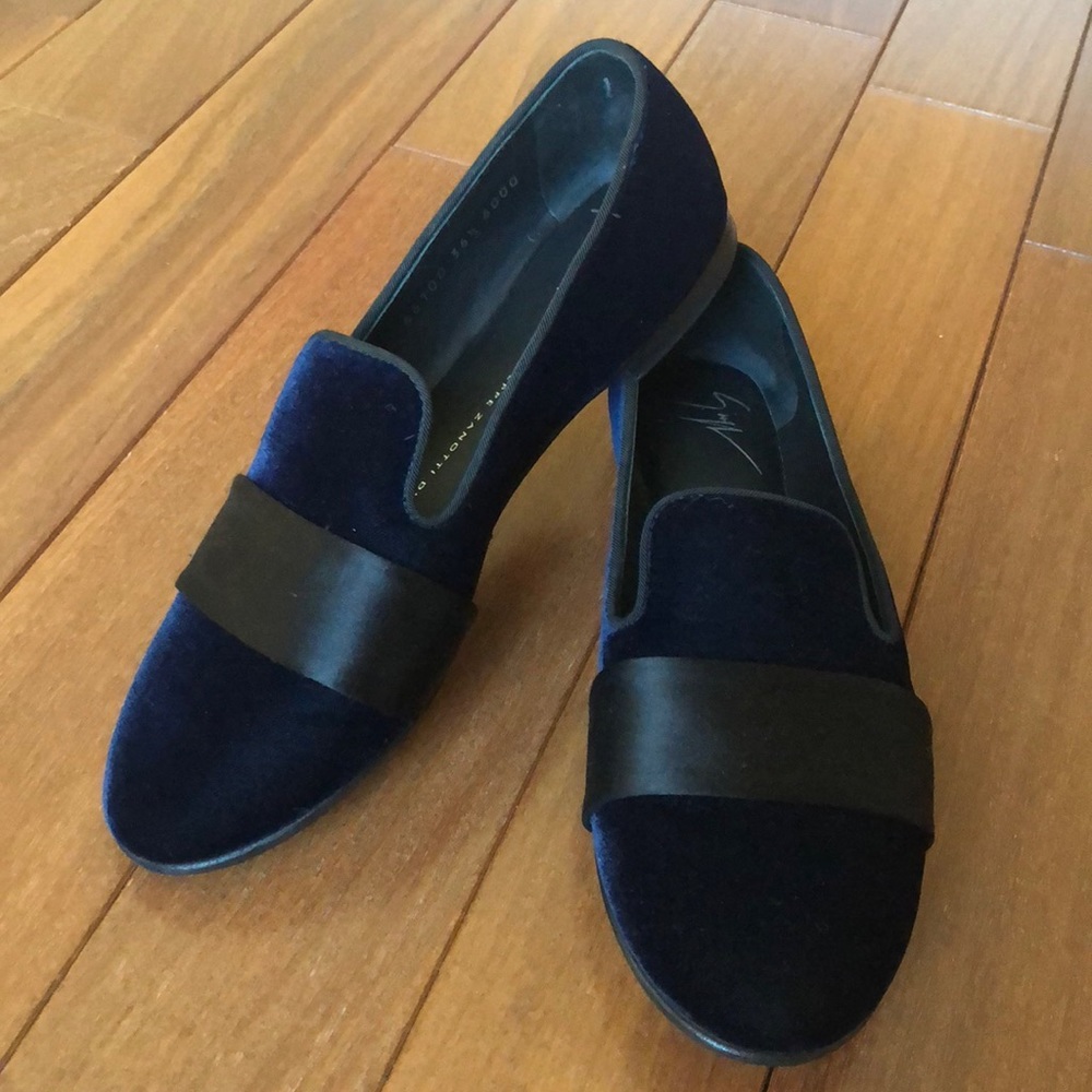 Giuseppe zanotti navy blue velvet loafers 36.5